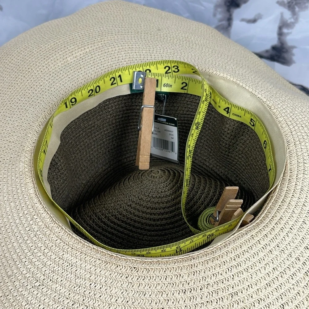 Lauren Ralph Lauren Straw Sunhat Floppy Wide Brim Two-Tone Brand Plaque Size M - Picture 8 of 10